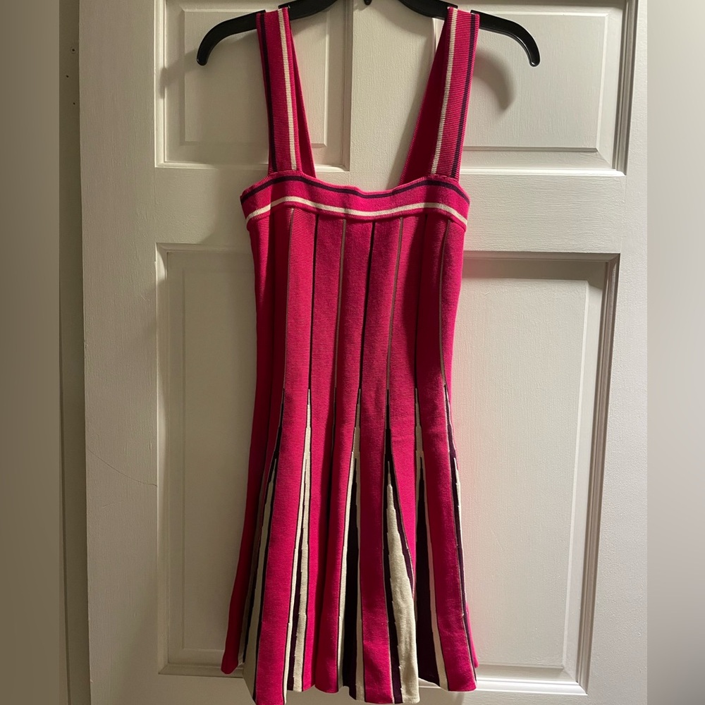 Ramy Brook Pink and White Striped Knit Mini Dress